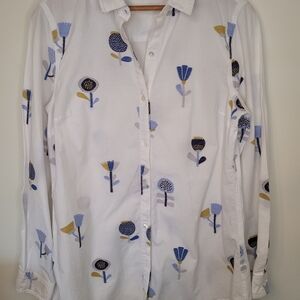 j. McLaughlin Shirt White Button Down Blue Patchwork Floral Print Flowers